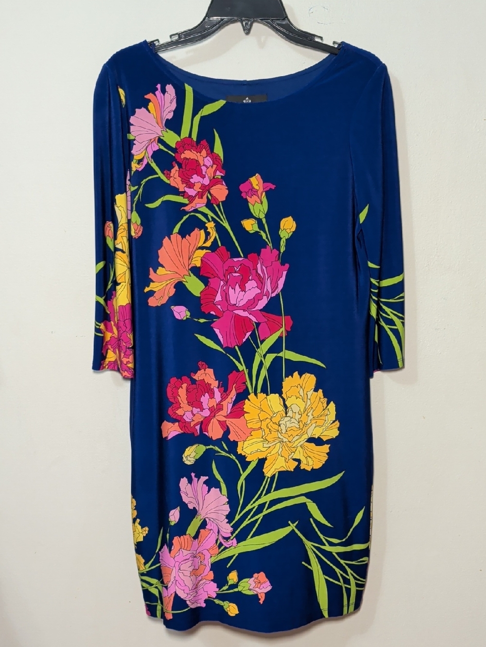 Ronni Nicole Floral Shift Dress Blue Pink Yellow 3/4 Sleeve Women's Size 8P